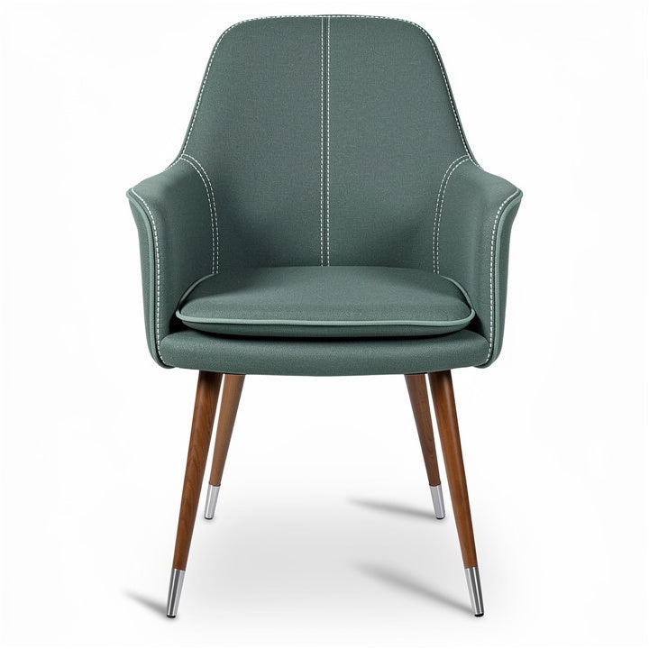 **Technische titel in het Nederlands: Modern groene stoel met houten poten en gestikte bekleding**