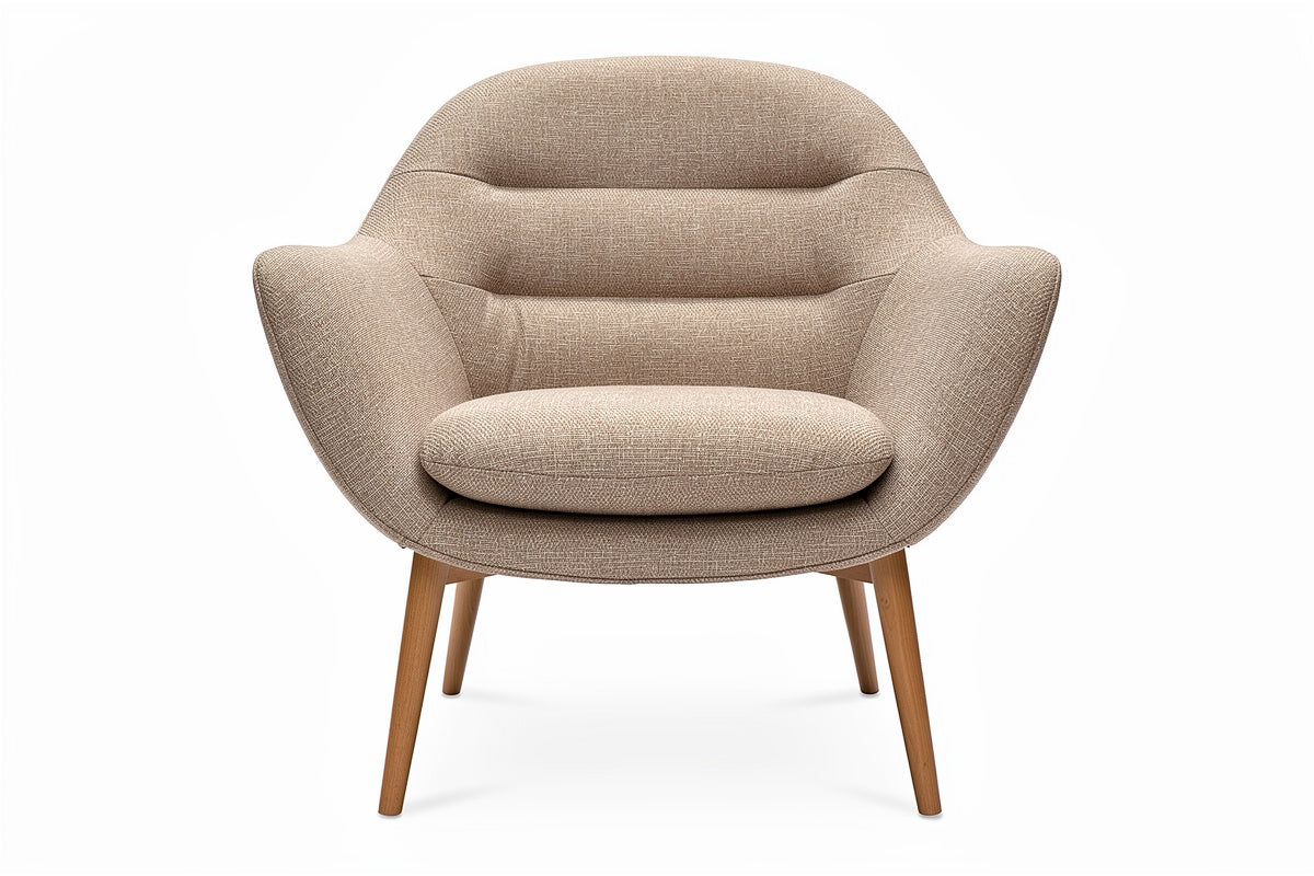 **Technische titel in het Nederlands: Moderne design fauteuil met houten poten**