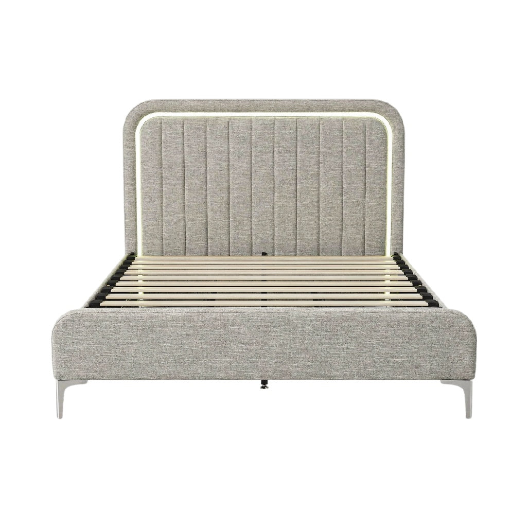 Moderne stoffen bed met geïntegreerde LED-verlichting
